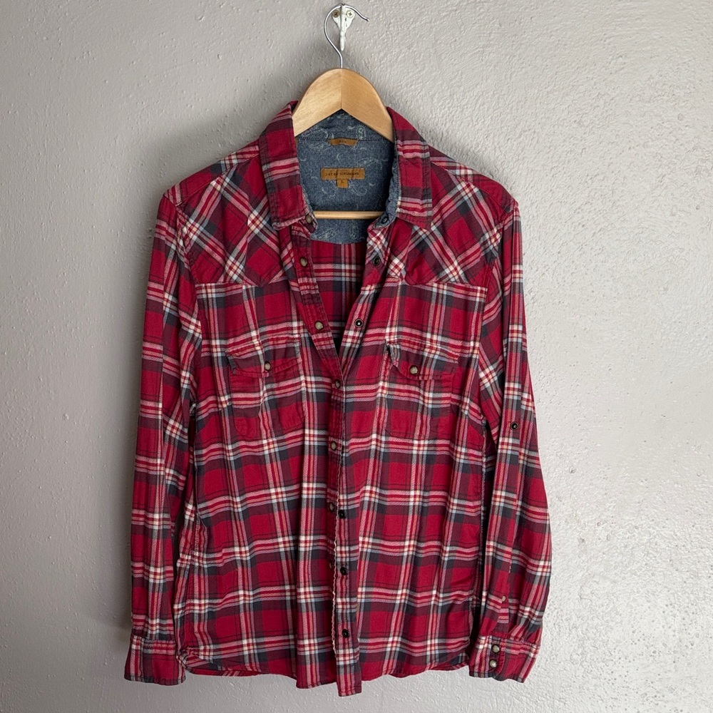 JACHS Girlfriend Red Plaid Snap Button Shirt